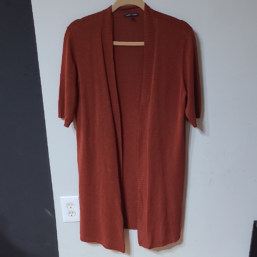 Eileen Fisher Cotton Silk Blend Lightweight Open-Front Cardigan Size Medium